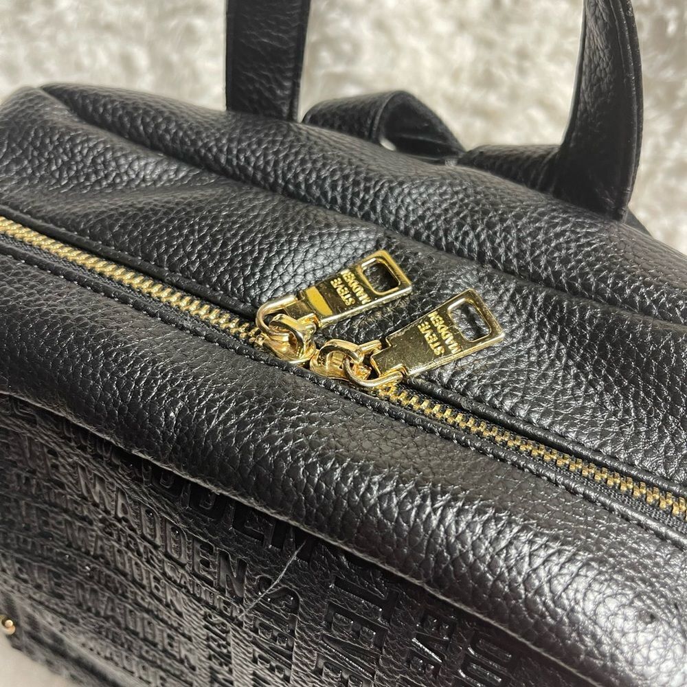 Steve Madden Black synthetic embossed small backpack gold tone hardwares. - Picture 15 of 16